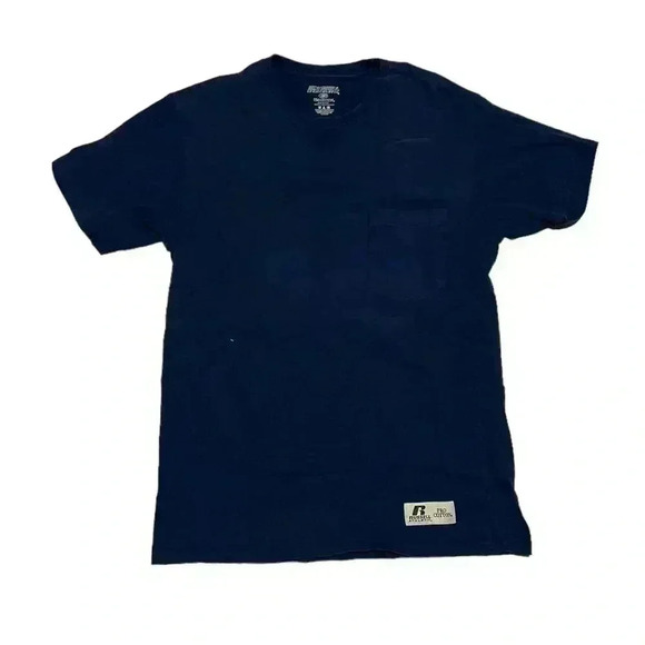 Vintage Russell Athletic Pocket T-Shirt Mens M Navy Blank Basic Pro Cotton - Picture 1 of 1